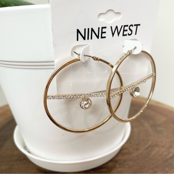 NWT Nine West gold rhinestone hoop earrings - Picture 3 of 8